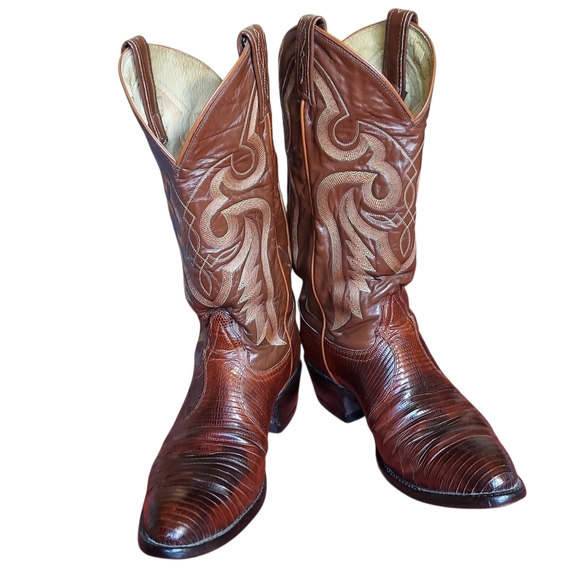 Tony Lama Vintage Black Label 8540 Brown Leather Exotic Teju Lizard Western - Picture 15 of 16